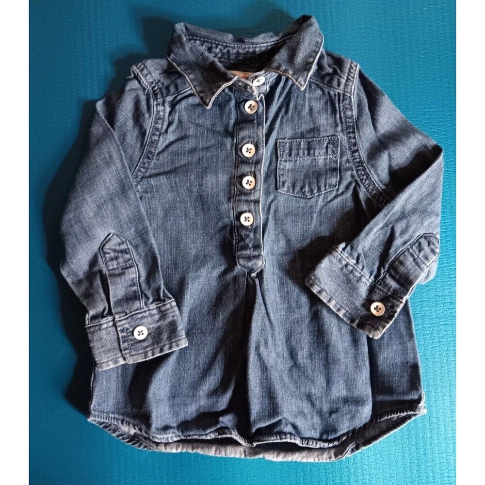 Shirt 12 months Girls Cat And Jack Blue Demin Long sleeve baby